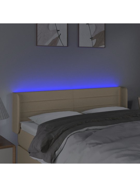 Čelo postele s LED krémové 147 x 16 x 78/88 cm textil