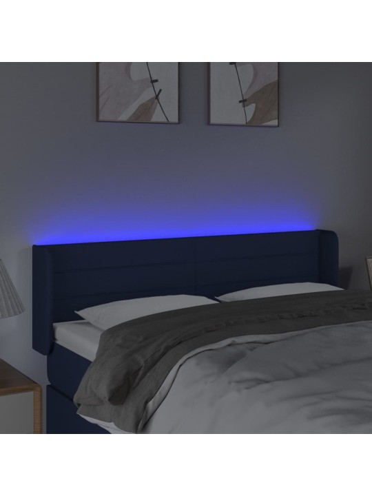 Čelo postele s LED modré 147 x 16 x 78/88 cm textil