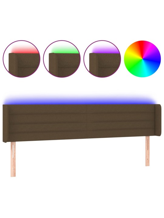 Čelo postele s led tmavě hnědé 163 x 16 x 78/88 cm textil