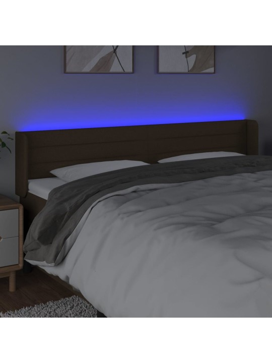 Čelo postele s led tmavě hnědé 163 x 16 x 78/88 cm textil