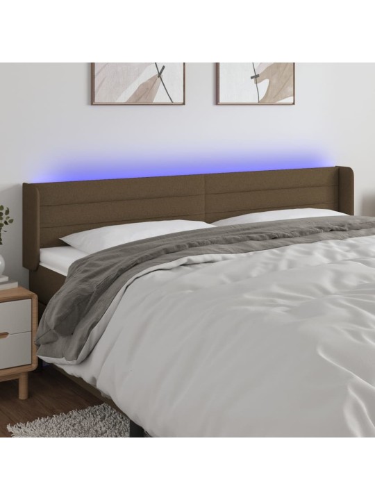 Čelo postele s led tmavě hnědé 163 x 16 x 78/88 cm textil