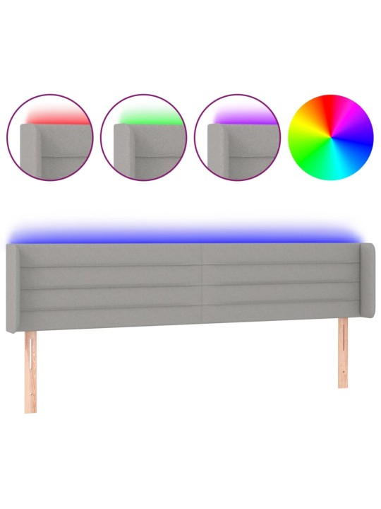 Čelo postele s LED světle šedé 183 x 16 x 78/88 cm textil