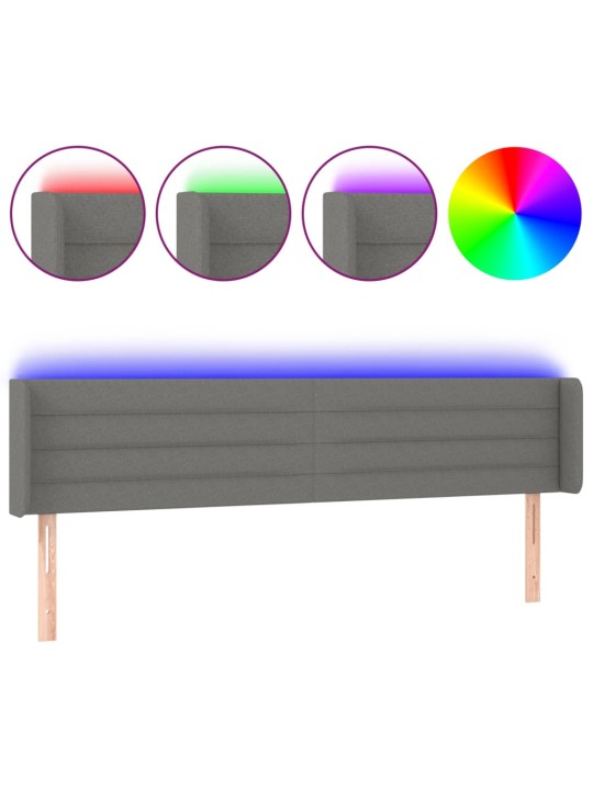 Čelo postele s LED tmavě šedé 183 x 16 x 78/88 cm textil
