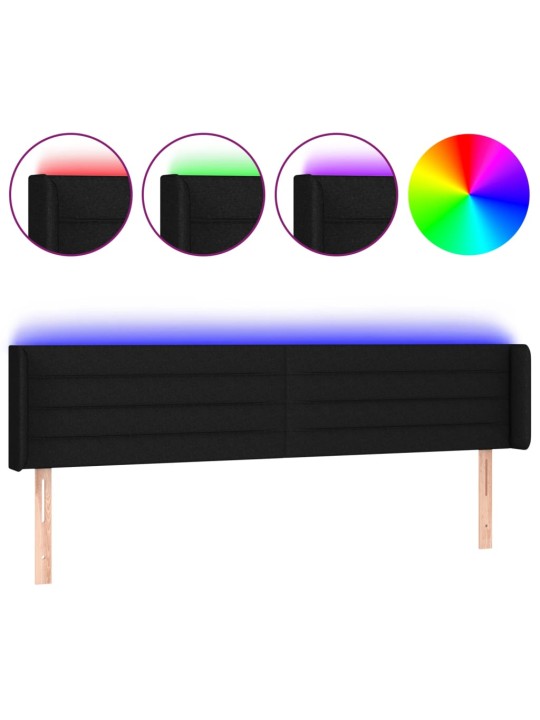 Čelo postele s led černé 183 x 16 x 78/88 cm textil
