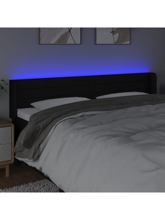Čelo postele s led černé 183 x 16 x 78/88 cm textil