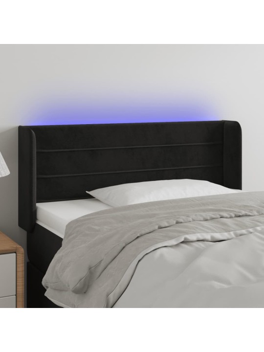Čelo postele s LED černé 83 x 16 x 78/88 cm samet