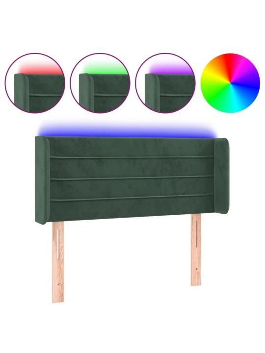 Čelo postele s LED tmavě zelené 83 x 16 x 78/88 cm samet