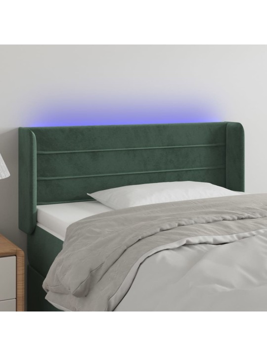 Čelo postele s LED tmavě zelené 83 x 16 x 78/88 cm samet