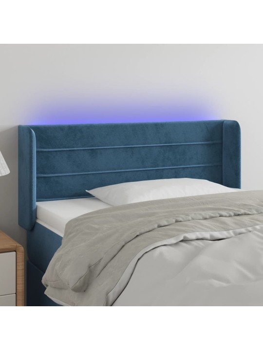 Čelo postele s LED tmavě modré 83 x 16 x 78/88 cm samet
