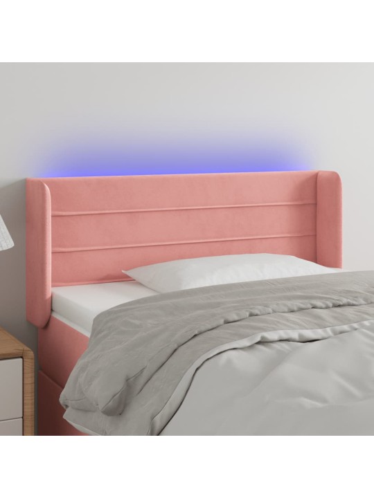 Čelo postele s LED růžové 83 x 16 x 78/88 cm samet