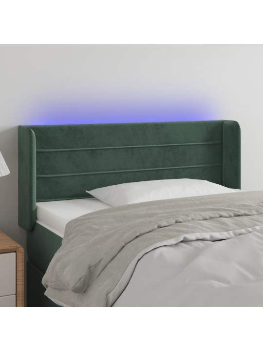 Čelo postele s LED tmavě zelené 93 x 16 x 78/88 cm samet
