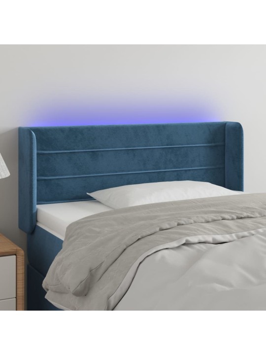 Čelo postele s LED modré 93 x 16 x 78/88 cm samet