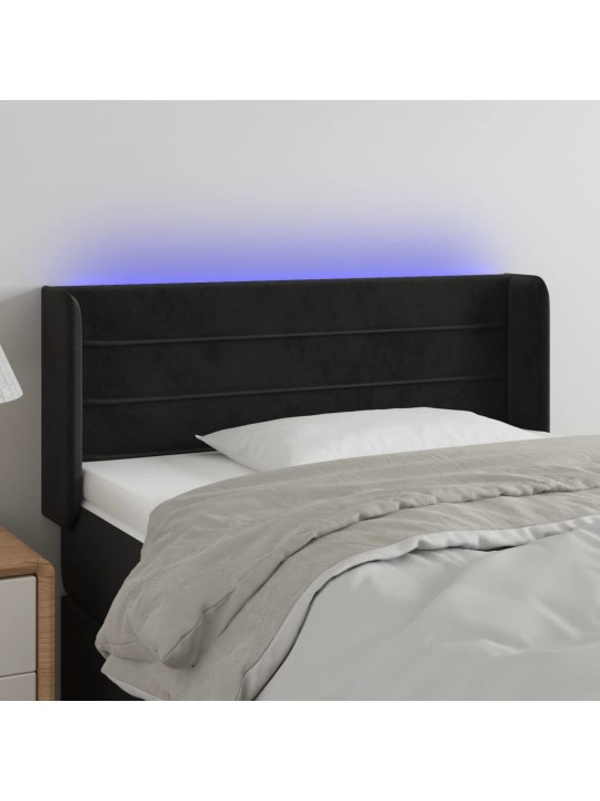 Čelo postele s LED černé 103 x 16 x 78/88 cm samet