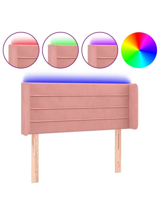 Čelo postele s LED růžové 103 x 16 x 78/88 cm samet