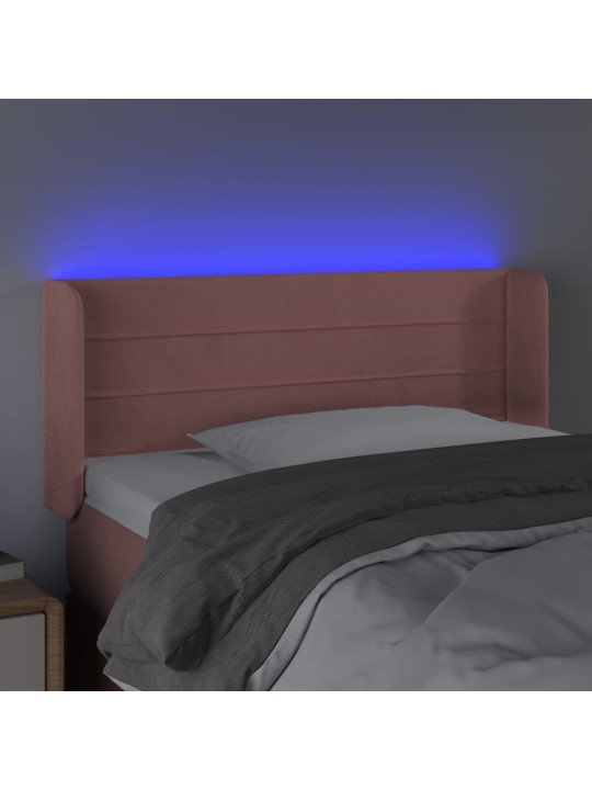 Čelo postele s LED růžové 103 x 16 x 78/88 cm samet