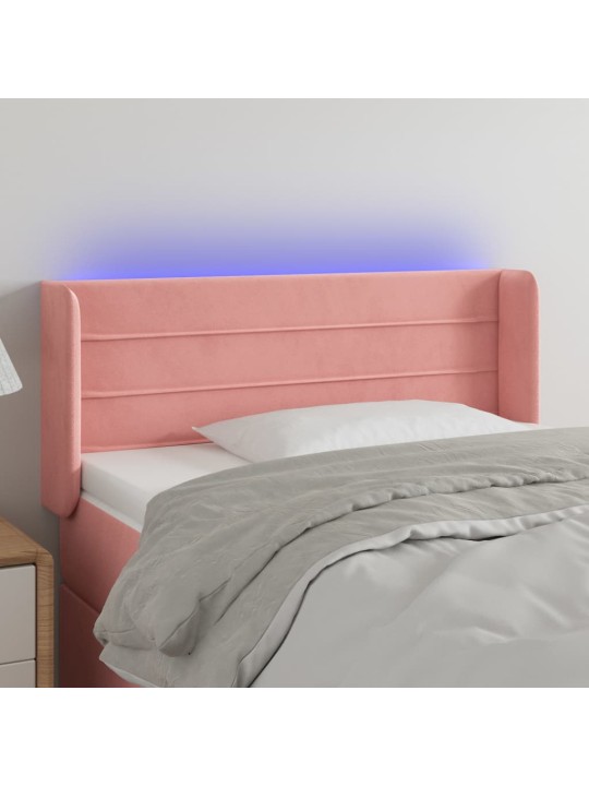 Čelo postele s LED růžové 103 x 16 x 78/88 cm samet