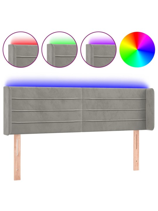 Čelo postele s LED světle šedé 147 x 16 x 78/88 cm samet
