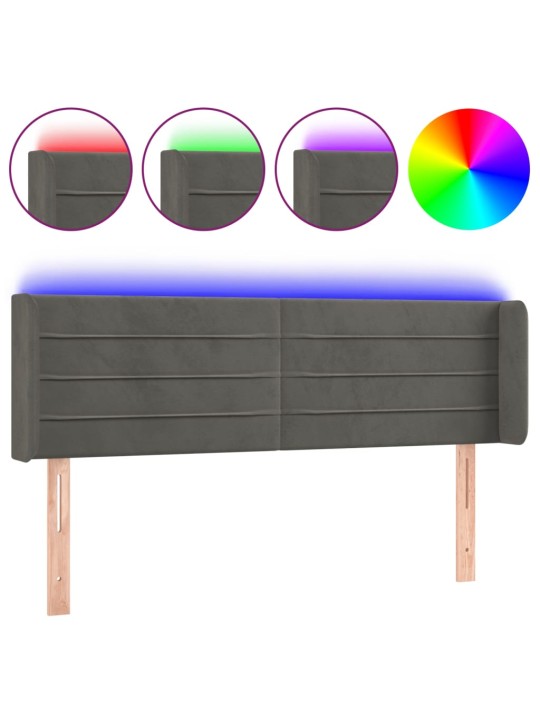 Čelo postele s LED tmavě šedé 147 x 16 x 78/88 cm samet