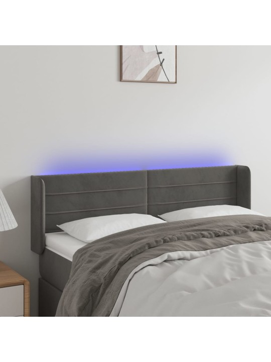 Čelo postele s LED tmavě šedé 147 x 16 x 78/88 cm samet