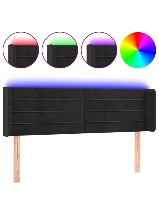 Čelo postele s LED černé 147 x 16 x 78/88 cm samet