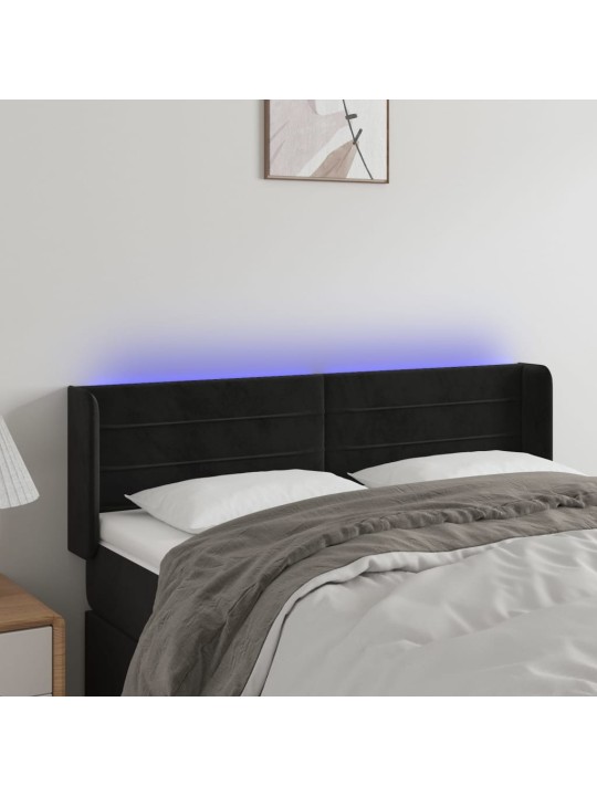 Čelo postele s LED černé 147 x 16 x 78/88 cm samet
