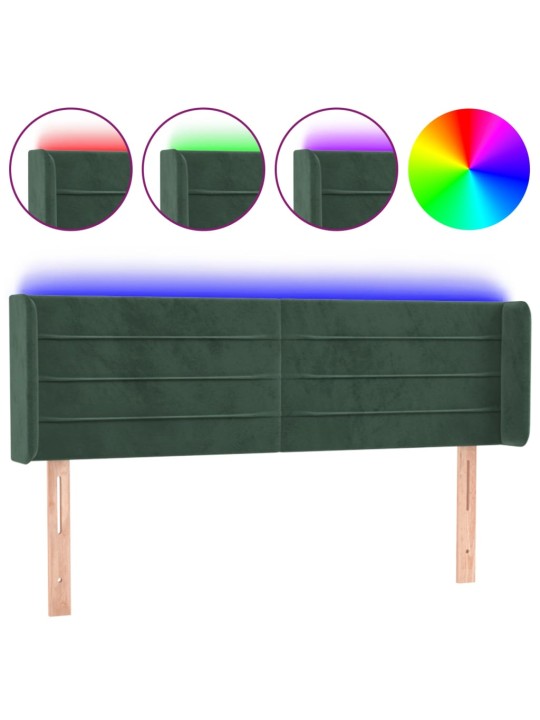 Čelo postele s led tmavě zelené 147 x 16 x 78/88 cm samet