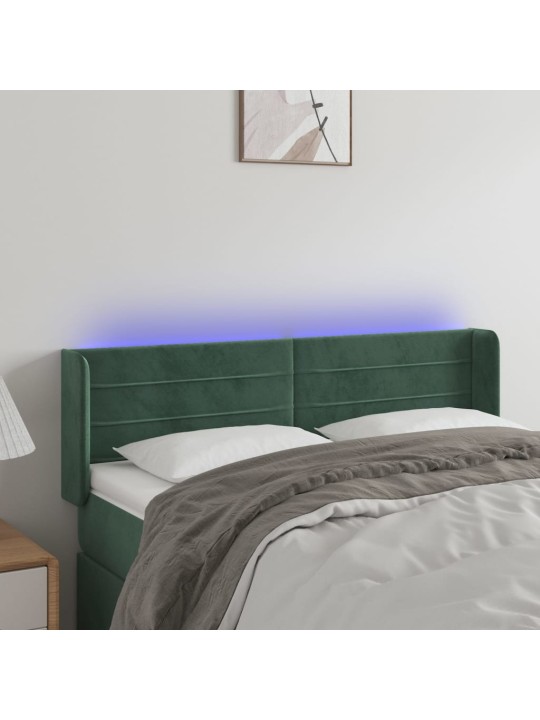 Čelo postele s led tmavě zelené 147 x 16 x 78/88 cm samet