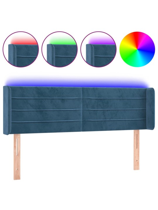 Čelo postele s led tmavě modré 147 x 16 x 78/88 cm samet