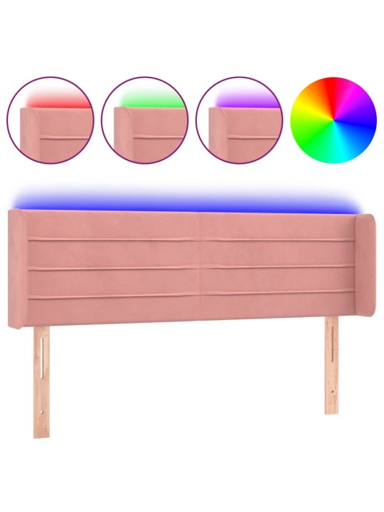 Čelo postele s LED růžové 147 x 16 x 78/88 cm samet