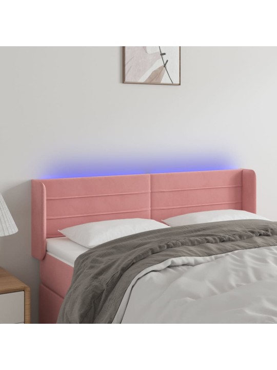 Čelo postele s LED růžové 147 x 16 x 78/88 cm samet