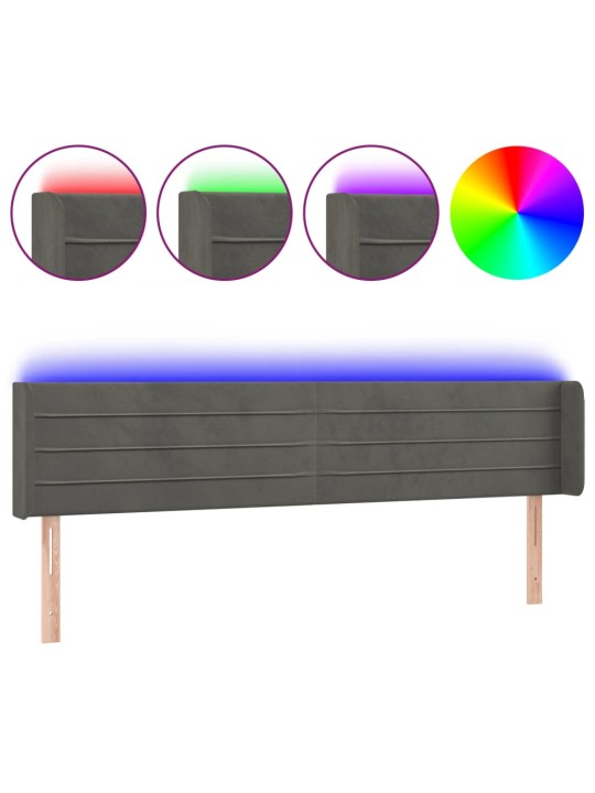 Čelo postele s LED tmavě šedé 163 x 16 x 78/88 cm samet