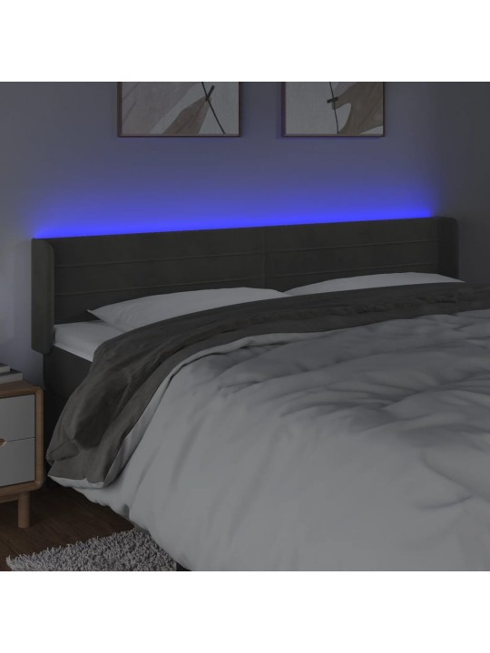 Čelo postele s LED tmavě šedé 163 x 16 x 78/88 cm samet