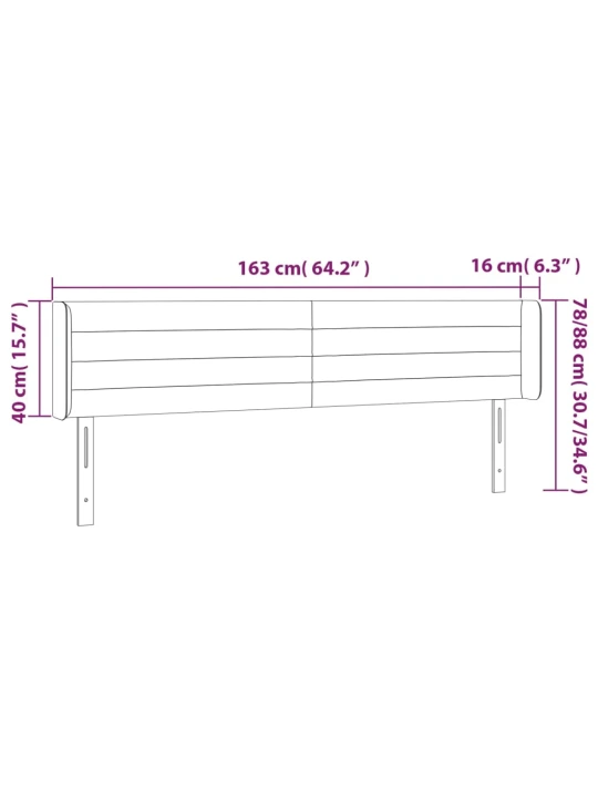 Čelo postele s LED černé 163 x 16 x 78/88 cm samet