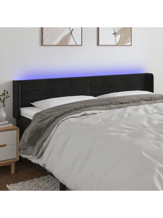 Čelo postele s LED černé 163 x 16 x 78/88 cm samet