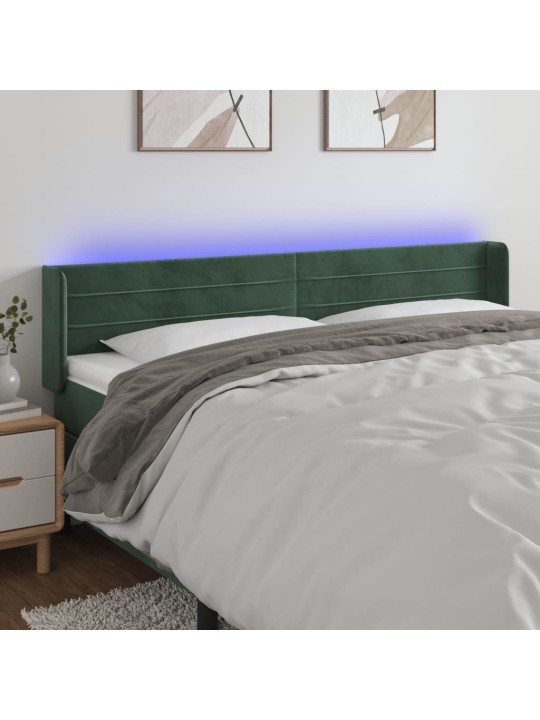 Čelo postele s led tmavě zelené 163 x 16 x 78/88 cm samet