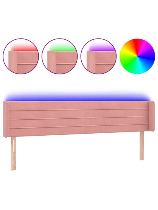 Čelo postele s LED růžové 163 x 16 x 78/88 cm samet