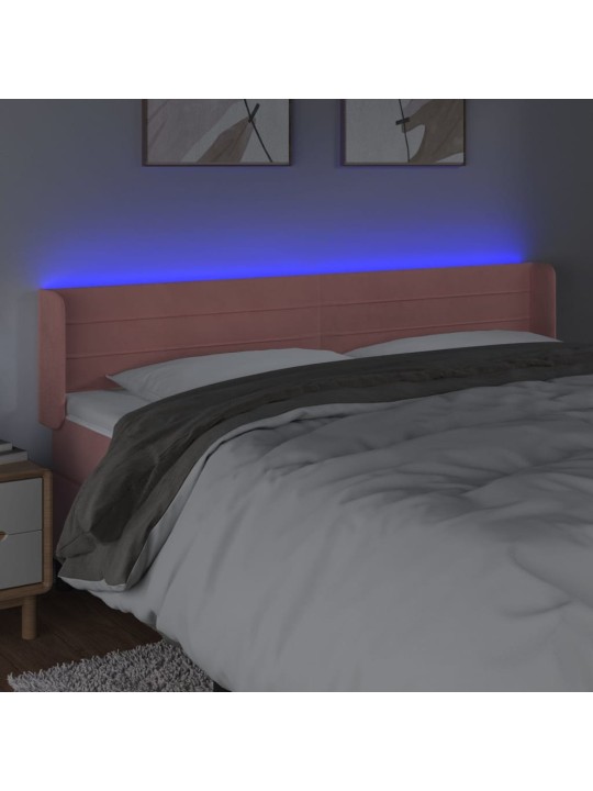 Čelo postele s LED růžové 163 x 16 x 78/88 cm samet
