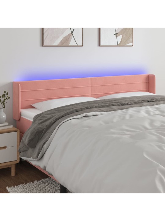 Čelo postele s LED růžové 163 x 16 x 78/88 cm samet