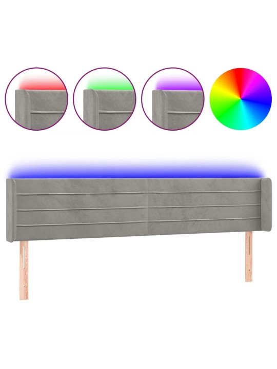 Čelo postele s LED světle šedé 183 x 16 x 78/88 cm samet