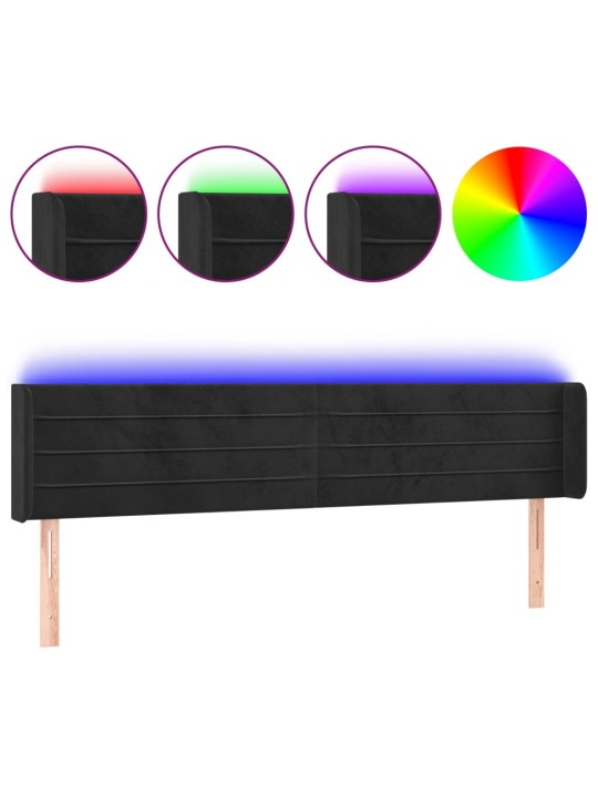 Čelo postele s LED černé 183 x 16 x 78/88 cm samet