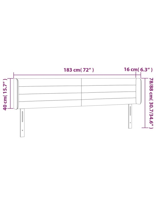 Čelo postele s LED černé 183 x 16 x 78/88 cm samet