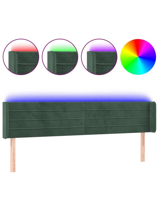 Čelo postele s led tmavě zelené 183 x 16 x 78/88 cm samet