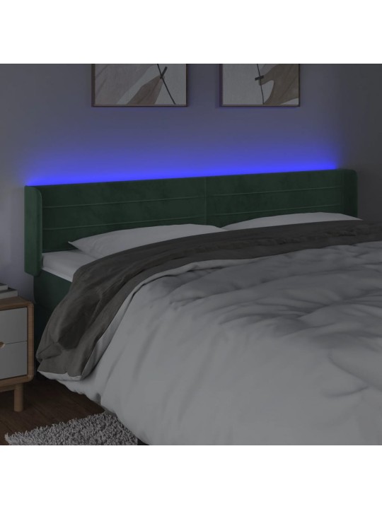 Čelo postele s led tmavě zelené 183 x 16 x 78/88 cm samet
