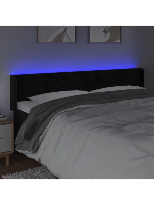 Čelo postele s LED černé 203 x 16 x 78/88 cm samet
