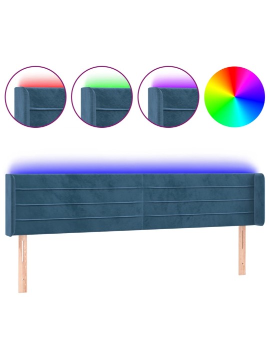 Čelo postele s LED tmavě modré 203 x 16 x 78/88 cm samet