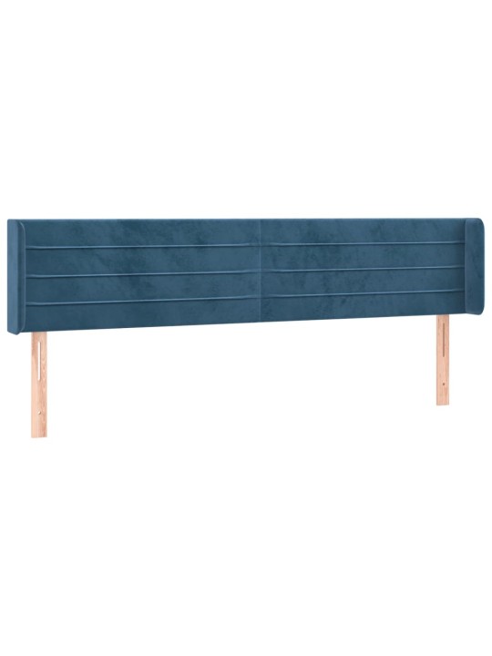 Čelo postele s LED tmavě modré 203 x 16 x 78/88 cm samet