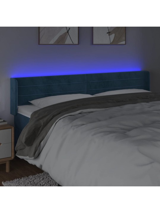 Čelo postele s LED tmavě modré 203 x 16 x 78/88 cm samet