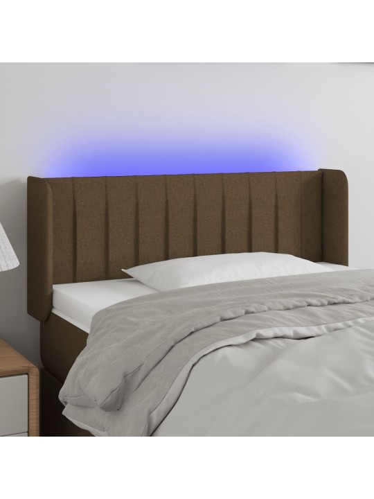 Čelo postele s led tmavě hnědé 83 x 16 x 78/88 cm textil