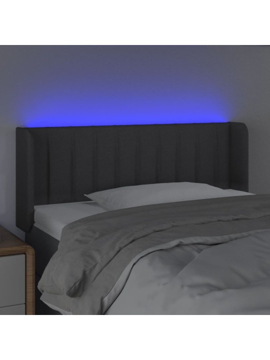 Čelo postele s LED tmavě šedé 103 x 16 x 78/88 cm textil