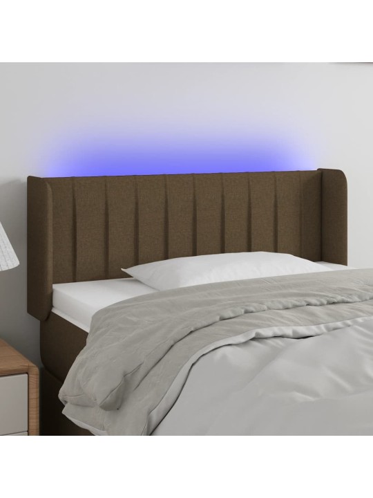 Čelo postele s LED tmavě hnědé 103 x 16 x 78/88 cm textil